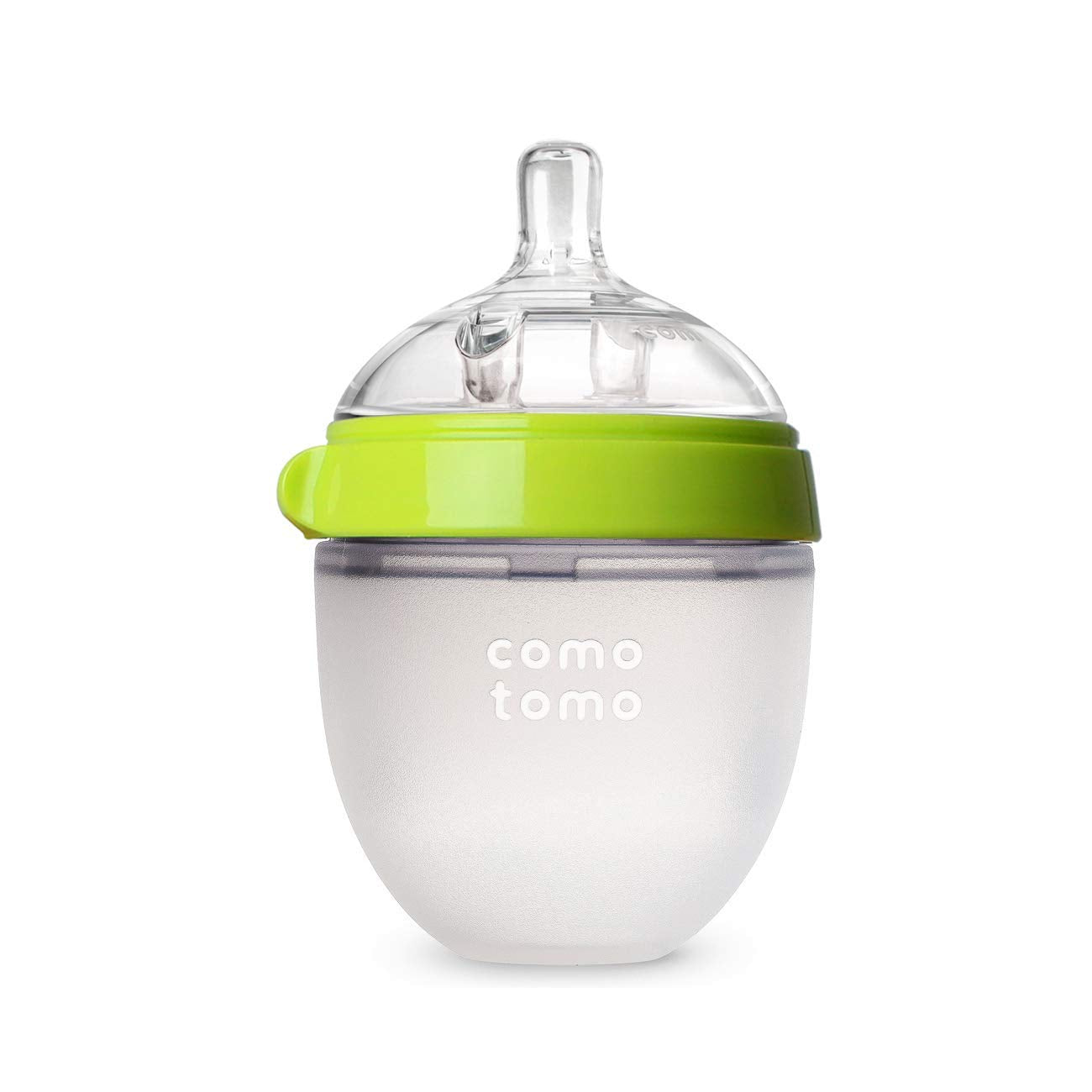 Comotomo 5oz silicone baby bottle in green with soft wide-base nipple