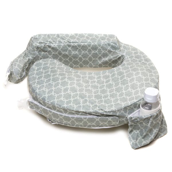 My Brest Friend Deluxe nursing pillow in grey flower-key pattern with softer cover and dual strap closure