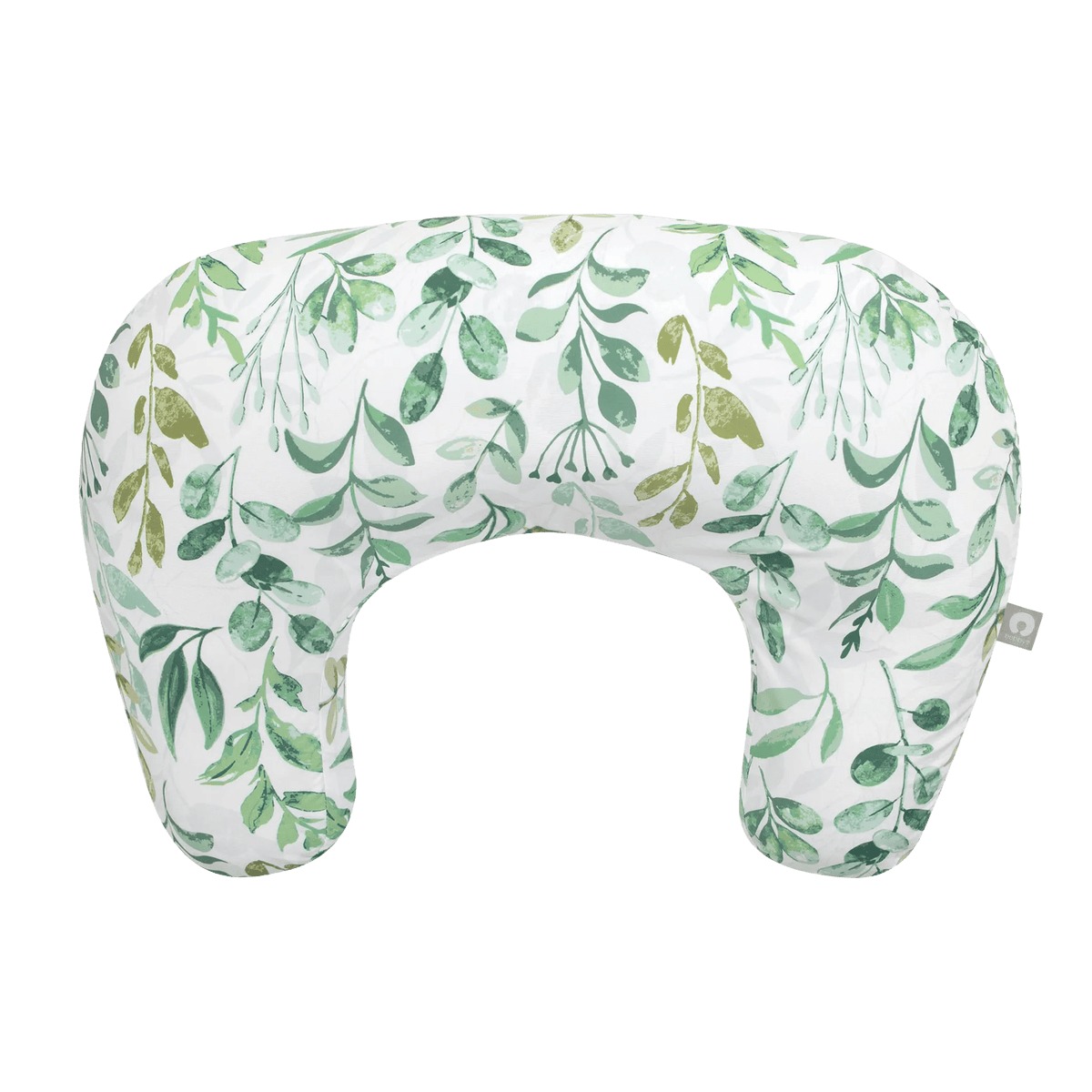 Boppy Original nursing pillow in green sage leaves print, classic C-shape with no strap