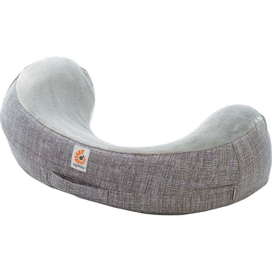 Ergobaby Natural Curve Nursing Pillow in heathered grey with curved firm foam shape and buckle strap