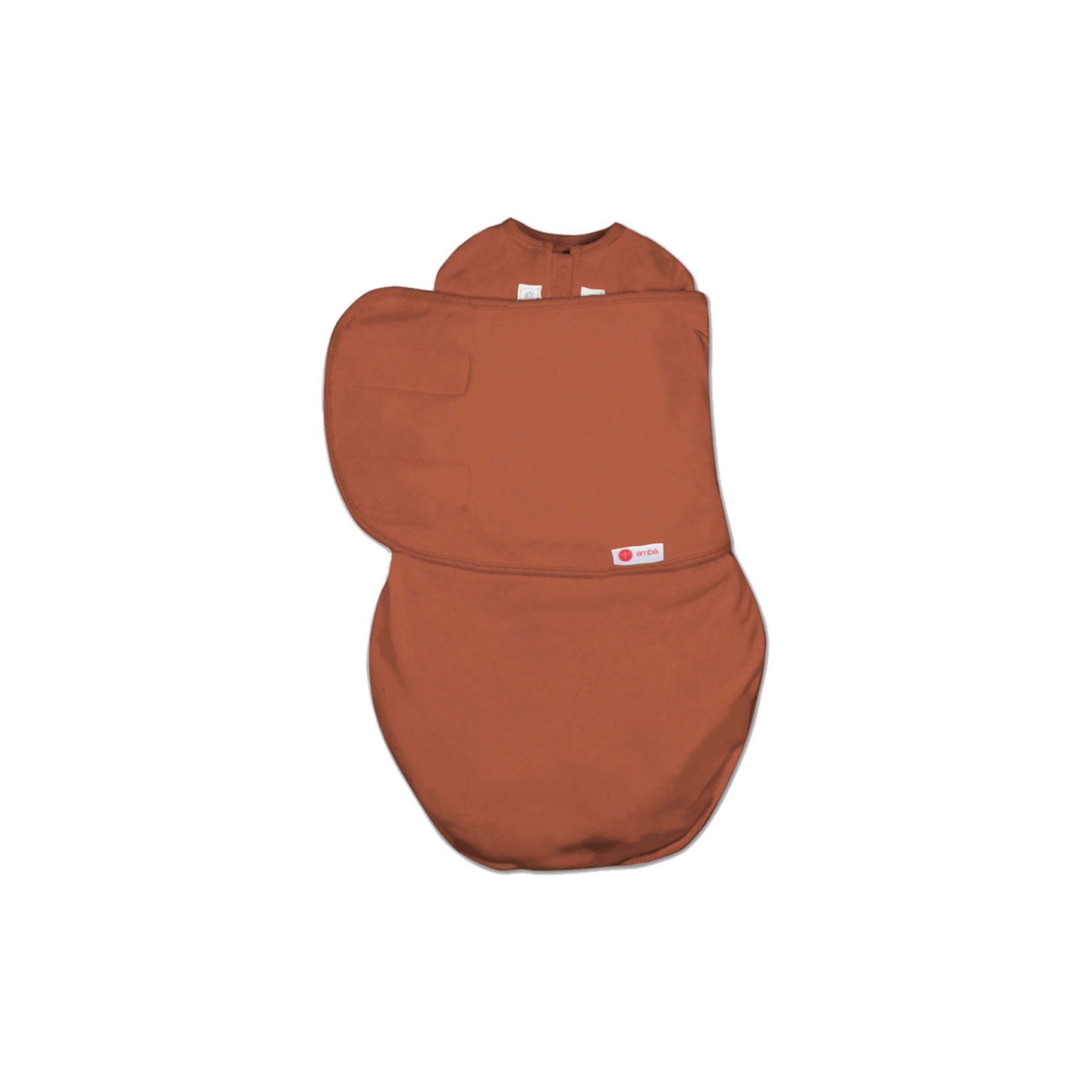 Embe 2-Way Starter Swaddle in rust laid flat, the swaddle that lets you try arms up AND arms down