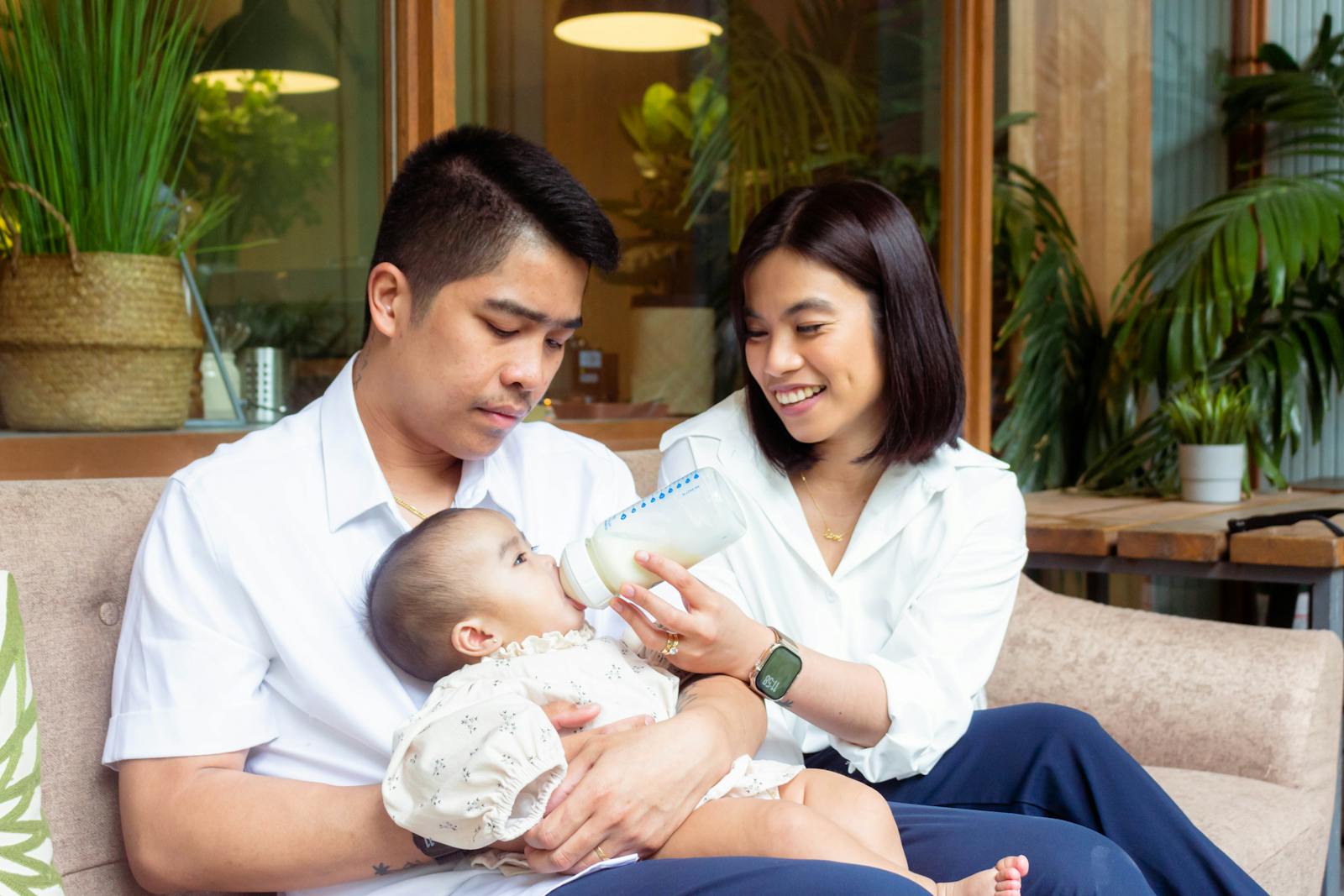 Mother and baby family scene at home