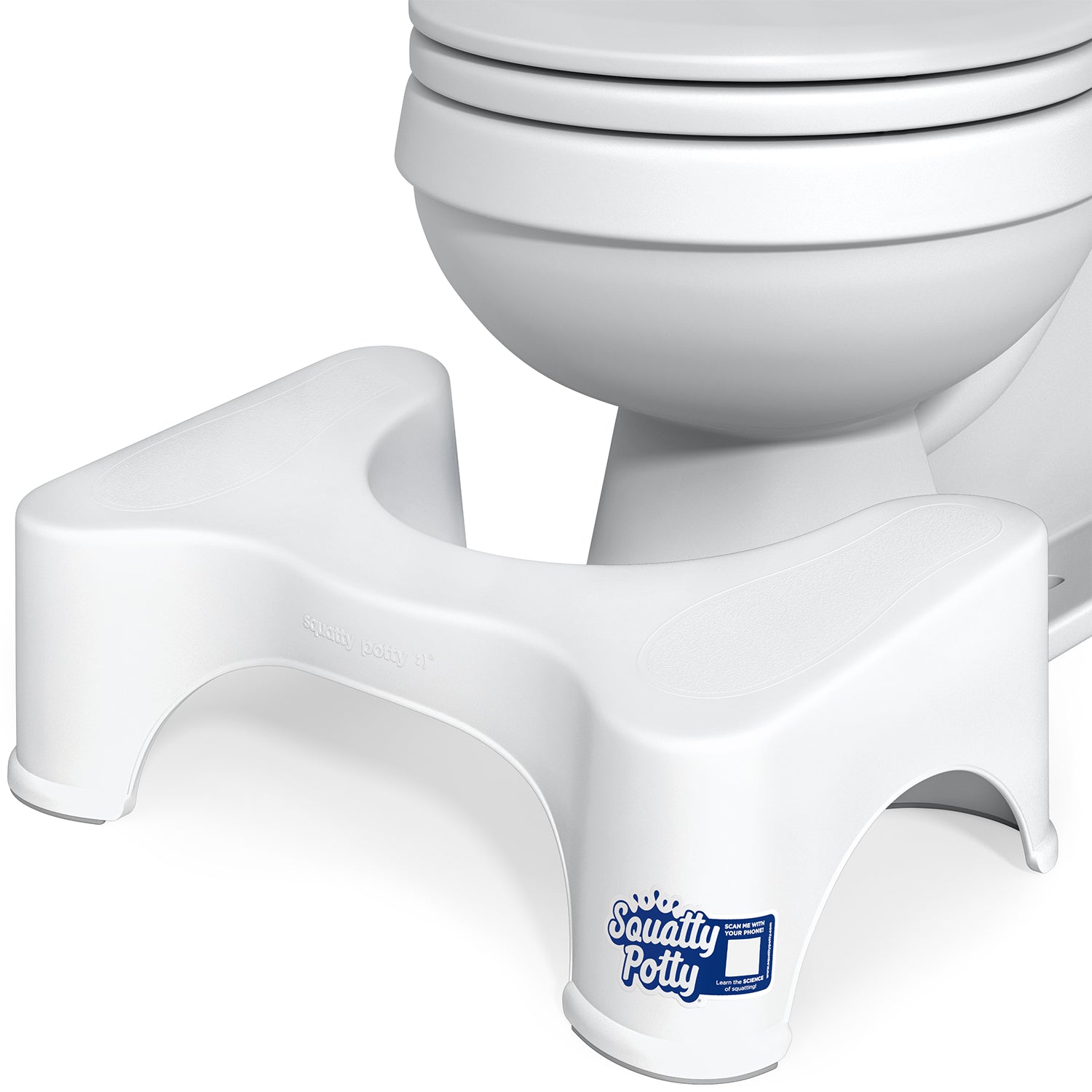 Squatty Potty Original 7-inch white plastic toilet stool designed to elevate feet and improve bowel elimination posture